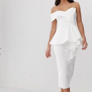 WHITE PEPLUM MIDI DRESS